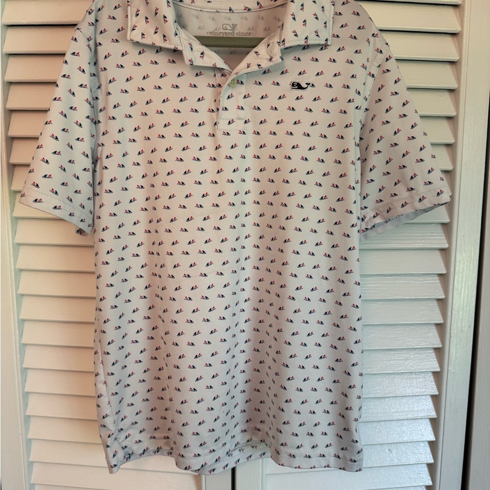 Kid’s White Nautical Print Performance Polo Shirt